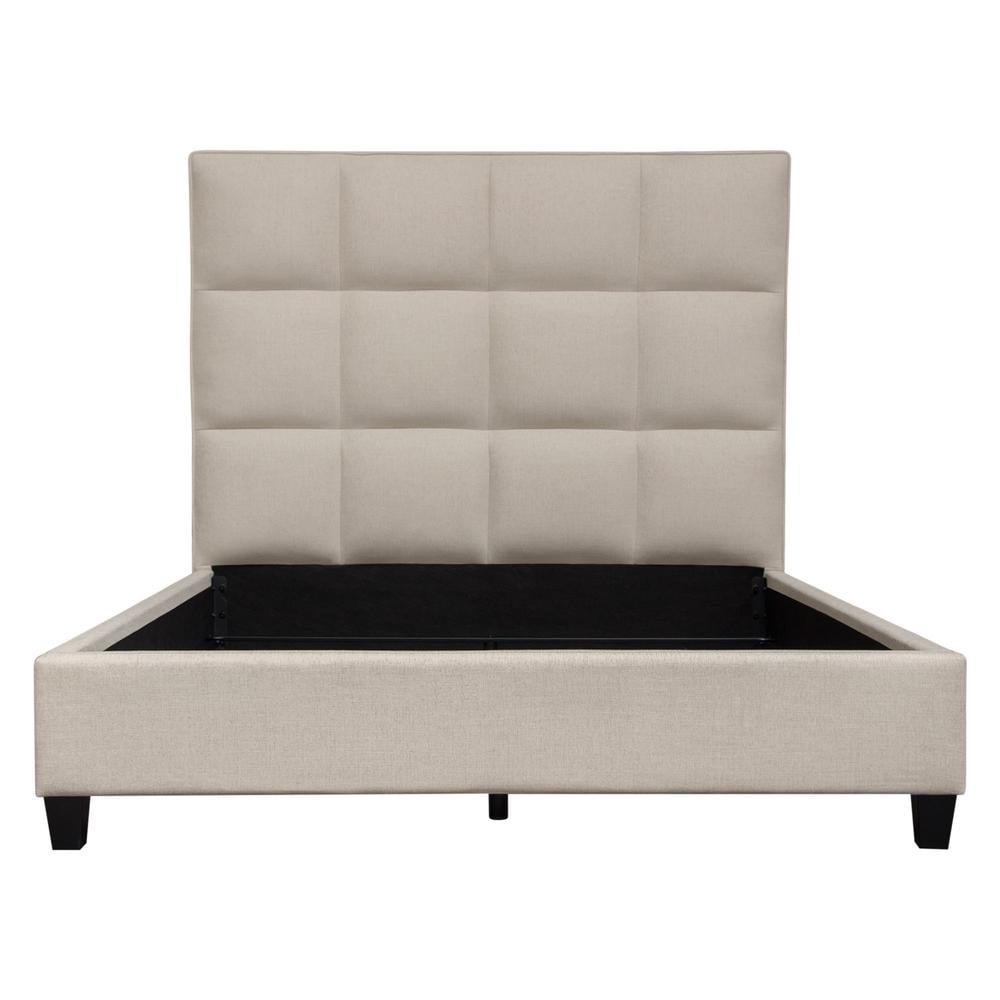 King Sand Upholstered Metal Frame Bed with Tufted Headboard