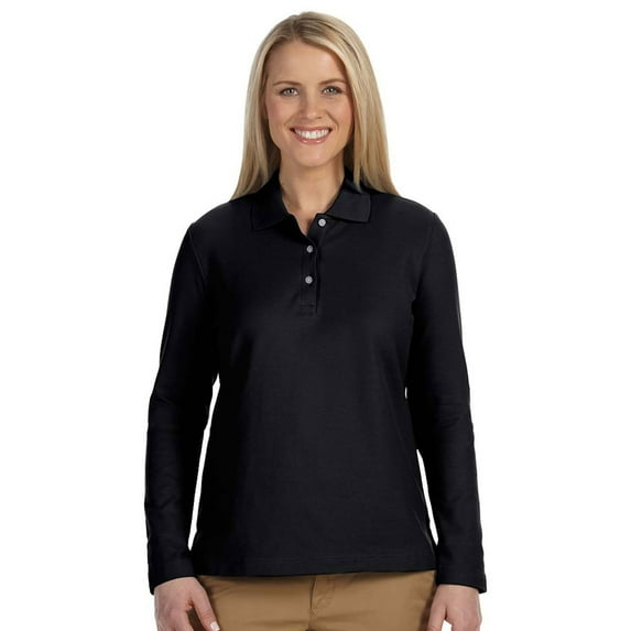 Devon & Jones Classic Devon & Jones Women'S Pima Pique Long-Sleeve Polo Shirt - Black - Xx-Large