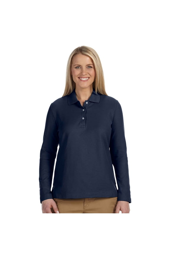 Classic Devon & Jones Women'S Pima Pique Long-Sleeve Polo Shirt - Navy - Xx-Large