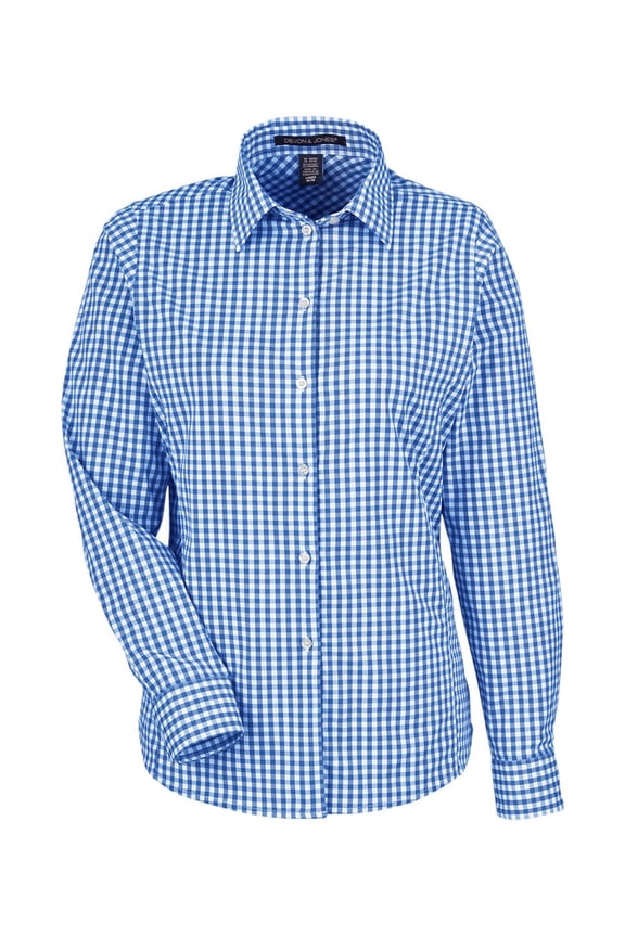 DG536W Women's CrownLux Performance Gingham Dress Shirt-French Blue/ White-S