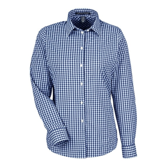 Devon & Jones DG536W Women's CrownLux Performance Gingham Dress Shirt-Navy/ White-2XL