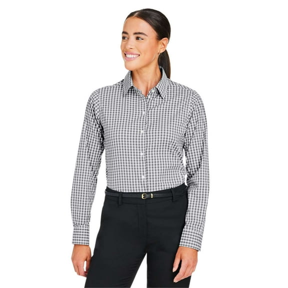 Devon & Jones DG536W Women's CrownLux Performance Gingham Dress Shirt-Graphite/ White-XL