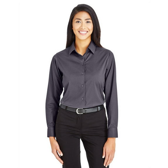 Devon & Jones DG535W Women's CrownLux Performance Tonal Mini Check Woven Dress Shirt-Carbon-XS