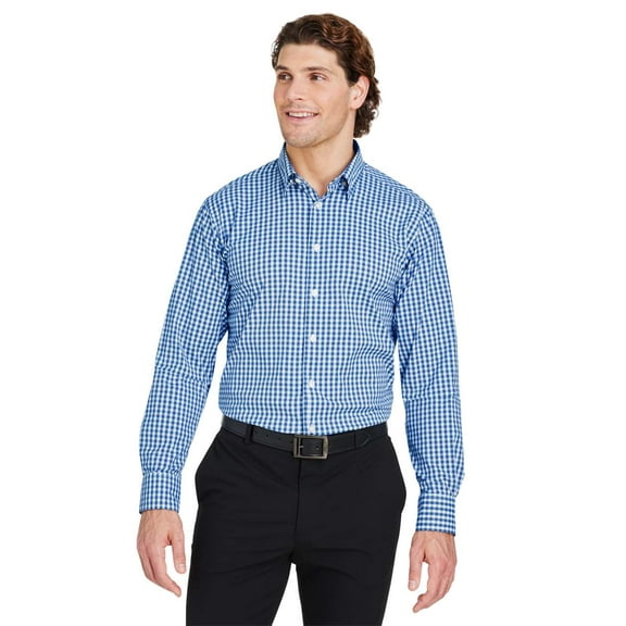 Devon & Jones DG536 Men's CrownLux Performance Gingham Dress Shirt-French Blue/ White-4XL