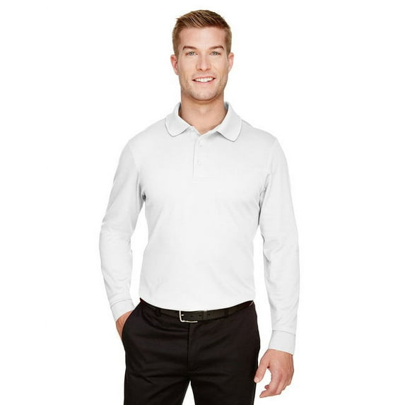 Devon & Jones DG20L Men's CrownLux Performance Plaited Long Sleeve Polo-White-4XL