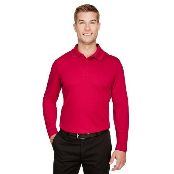 Devon & Jones CrownLux Performance™ Men's Tall Plaited Long Sleeve Polo LT RED
