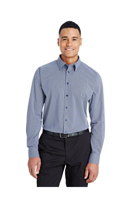 DG535 Men's CrownLux Performance Tonal Mini Check Woven Dress Shirt-Navy-XL