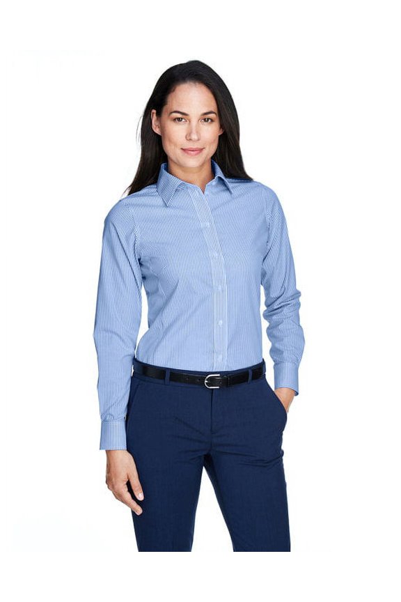 D645W Women's Crown Collection Banker Stripe Woven Dress Shirt-French Blue-M