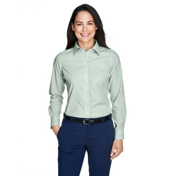 Devon & Jones D645W Women's Crown Collection Banker Stripe Woven Dress Shirt-Dill-M