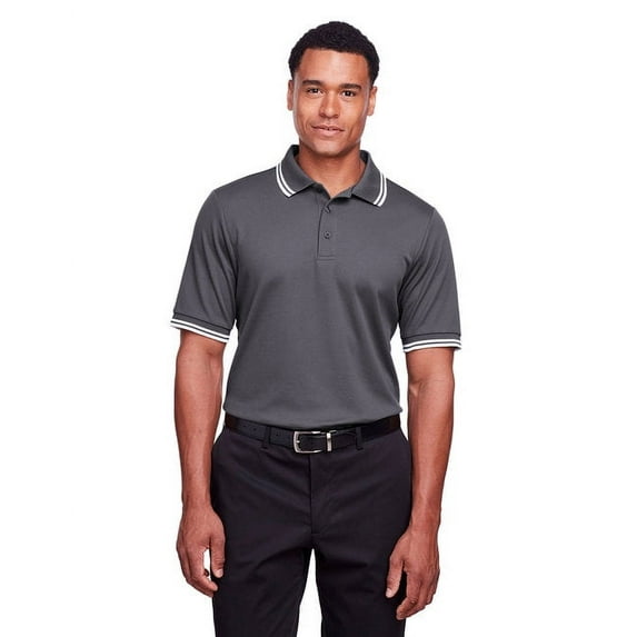 Devon & Jones DG20C Men's CrownLux Performance Plaited Tipped Polo-Graphite/ White-L