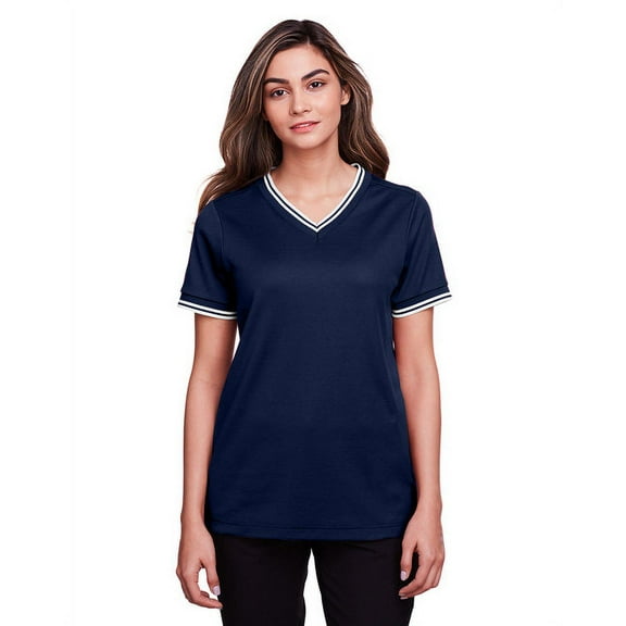 Devon & Jones DG20CW Ladies CrownLux Performance Plaited Tipped V-Neck Polo