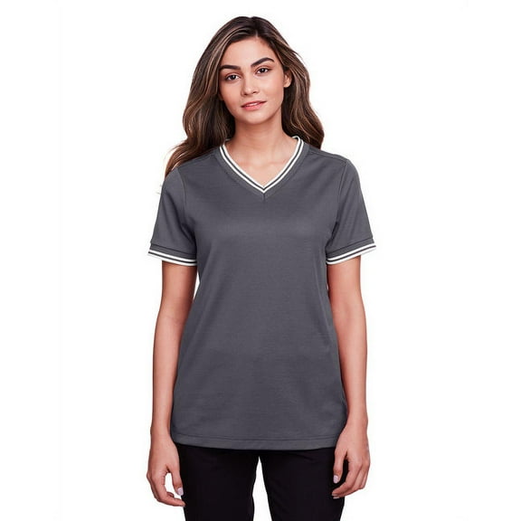 Devon & Jones DG20CW Ladies CrownLux Performance Plaited Tipped V-Neck Polo