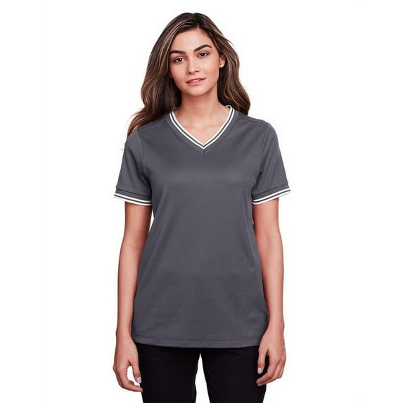 Devon & Jones DG20CW Ladies CrownLux Performance Plaited Tipped V-Neck Polo