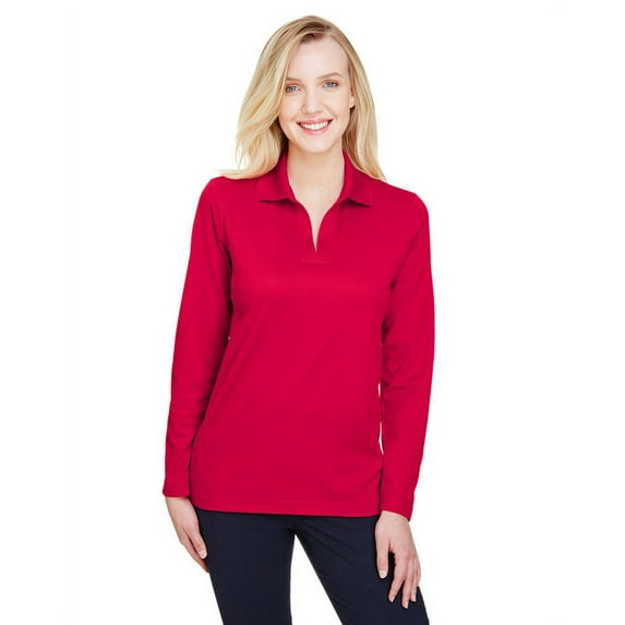 Devon & Jones DG20LW Women's CrownLux Performance Plaited Long Sleeve Polo-Red-S