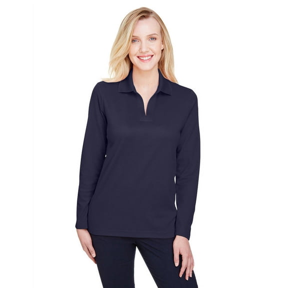 Devon & Jones DG20LW Women's CrownLux Performance Plaited Long Sleeve Polo-Navy-L