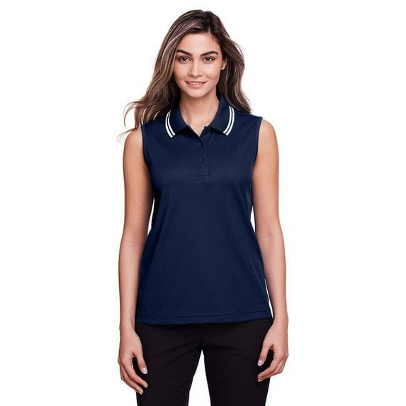 Devon & Jones DG20SW Ladies CrownLux Performance Plaited Tipped Sleeveless Polo
