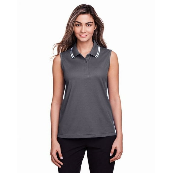 Devon & Jones DG20SW Ladies CrownLux Performance Plaited Tipped Sleeveless Polo