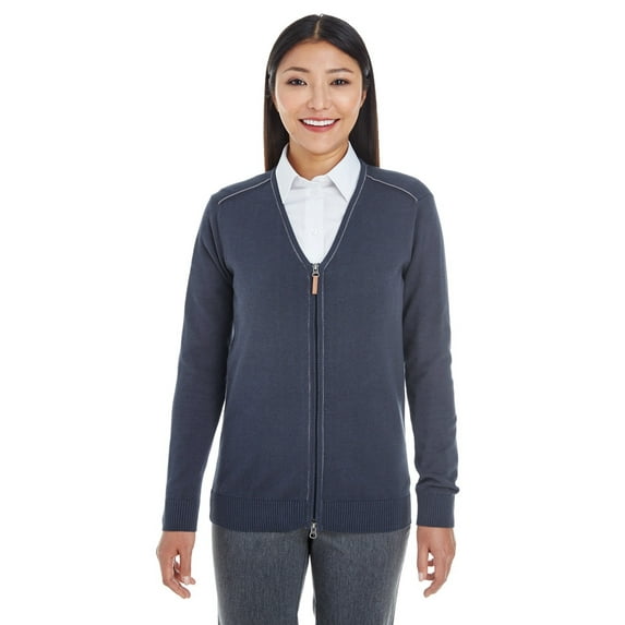 Devon & Jones DG478W Ladies Fully-Fashioned Full-zip Sweater - Navy/ Graphite - 2XL