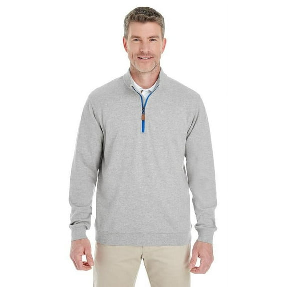 Devon & Jones DG479 Men's DRYTEC20™ Performance Quarter-Zip Pullover-Grey Heather/ Grey H/ French Blue-S