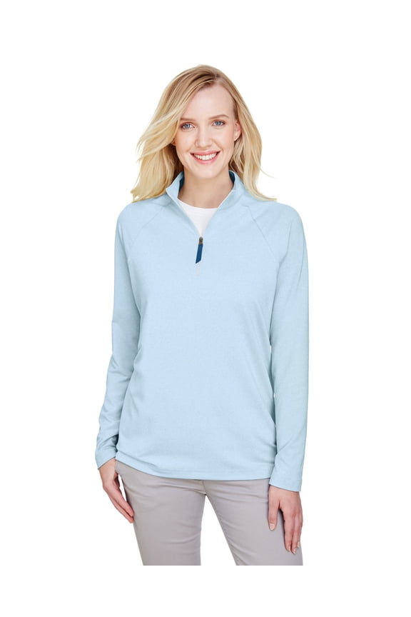 DG480W Women's CrownLux Performance Clubhouse Micro-Stripe Quarter-Zip Pullover-Ocean Blue-3XL
