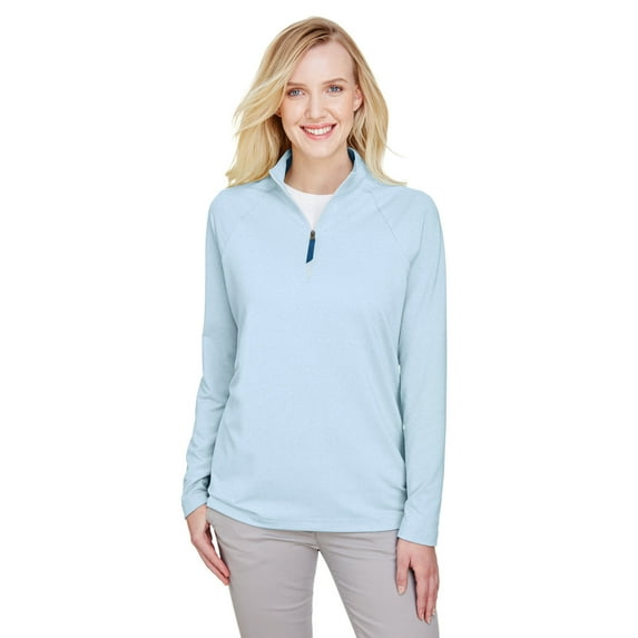 Devon & Jones DG480W Women's CrownLux Performance Clubhouse Micro-Stripe Quarter-Zip Pullover-Ocean Blue-XS