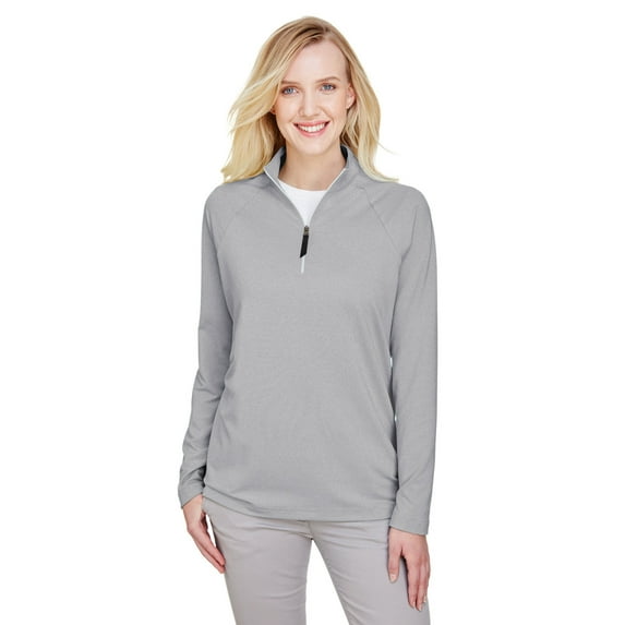Devon & Jones DG480W Women's CrownLux Performance Clubhouse Micro-Stripe Quarter-Zip Pullover-Black-M