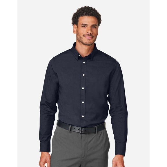 Devon & Jones DG505 Men's CrownLux Performance Spencer Poplin Dress Shirt-Navy Melange-3XL