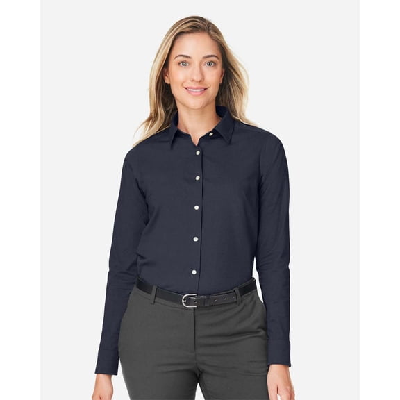 Devon & Jones DG505W Women's CrownLux Performance Spencer Poplin Dress Shirt-Navy Melange-XS
