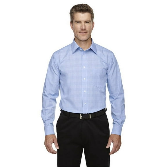 Devon & Jones DG520 Men's Crown Collection Glen Plaid Woven Dress Shirt-White/ Light French Blue-XL