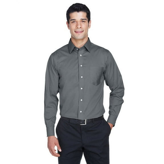 Devon & Jones DG530T Men's Crown Collection Tall Solid Stretch Twill Woven Dress Shirt-Graphite-2XLT