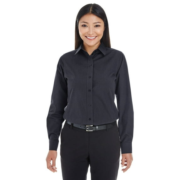 Devon & Jones DG534W Ladies Crown Collection Striped Shirt - Black/ Graphite - Medium
