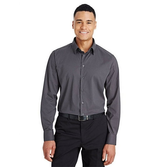Devon & Jones DG535 Men's CrownLux Performance Tonal Mini Check Woven Dress Shirt-Carbon-L