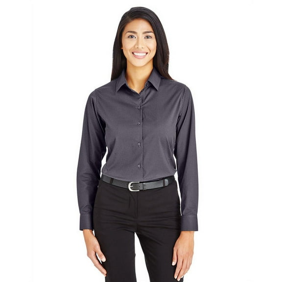 Devon & Jones DG535W Women's CrownLux Performance Tonal Mini Check Woven Dress Shirt-Carbon-XL