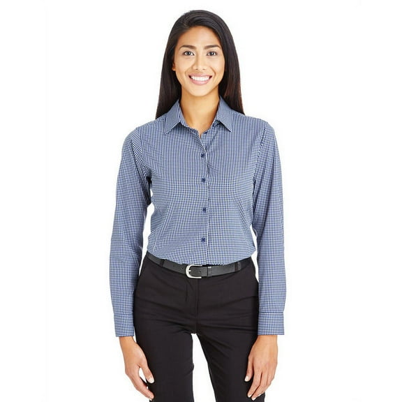 Devon & Jones DG535W Women's CrownLux Performance Tonal Mini Check Woven Dress Shirt-Navy-XL