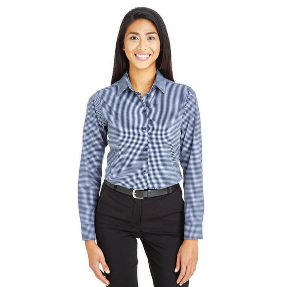 Devon & Jones DG535W Women's CrownLux Performance Tonal Mini Check Woven Dress Shirt-Navy-XL