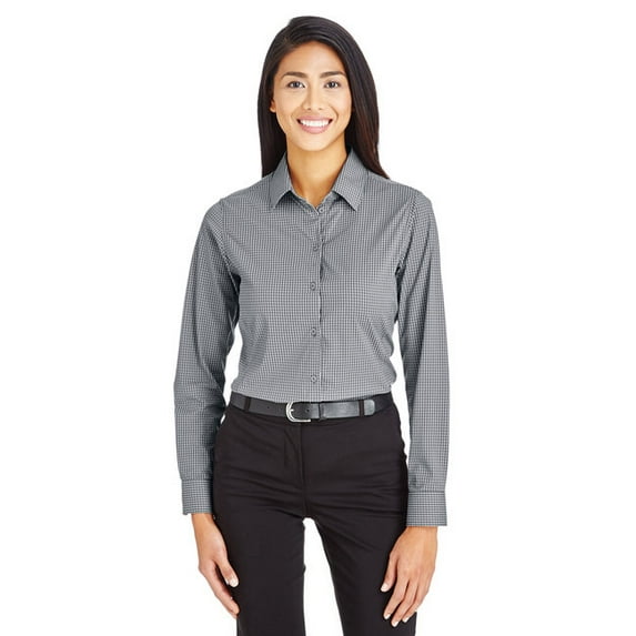 Devon & Jones DG535W Women's CrownLux Performance Tonal Mini Check Woven Dress Shirt-Graphite-XL