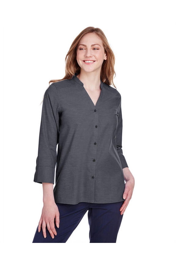 DG562W Ladies' Crown Collection Stretch Pinpoint Chambray 3/4 Sleeve Blouse