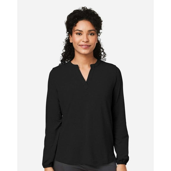 Devon & Jones DP122W Women's Raleigh Half-Placket Knit Top-Black-S