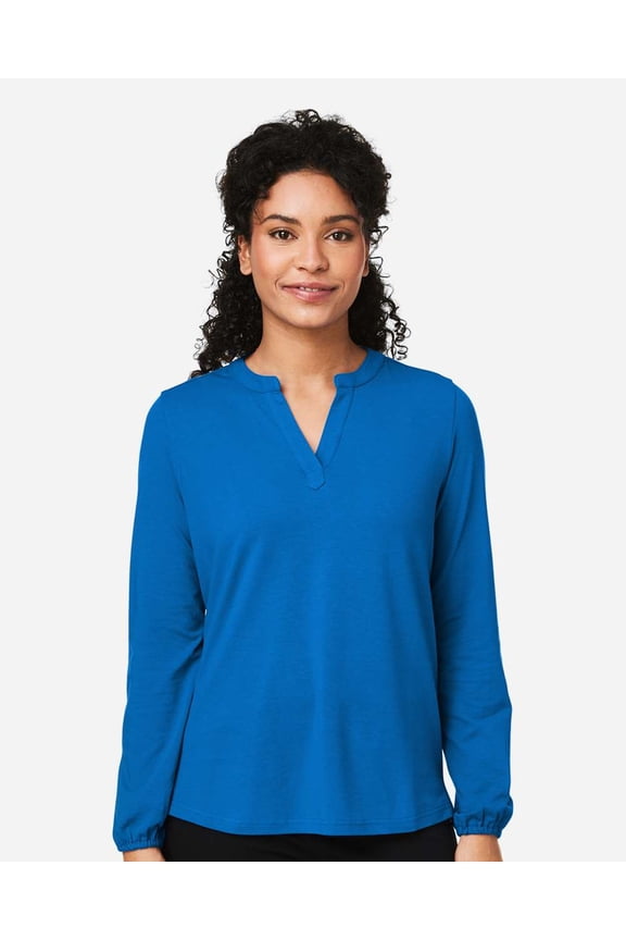 DP122W Women's Raleigh Half-Placket Knit Top-French Blue-L
