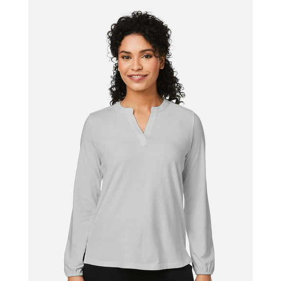 Devon & Jones DP122W Women's Raleigh Half-Placket Knit Top-Grey-M