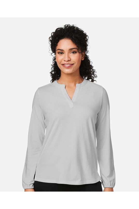 DP122W Women's Raleigh Half-Placket Knit Top-Grey-M
