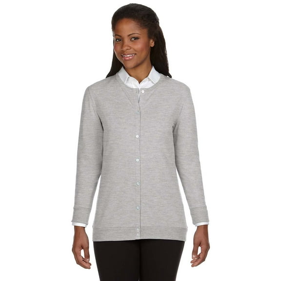 Devon & Jones DP181W Ladies Perfect Fit Ribbon Cardigan - Grey Heather - Small