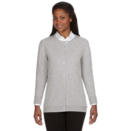 Devon & Jones DP181W Ladies Perfect Fit Ribbon Cardigan - Grey Heather - X-Small