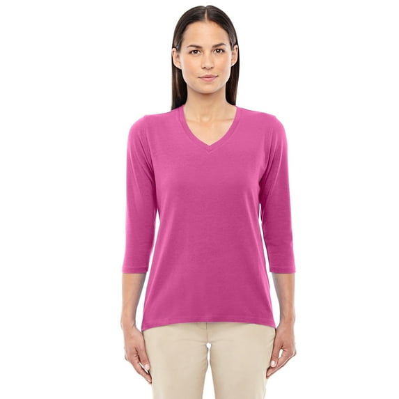 Devon & Jones DP184W Ladies Bracelet Length V-Neck Top - Charity Pink - X-Small