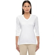 DEVON & JONES DP184W Ladies Perfect Fit Bracelet Length V-Neck Top - White - Small