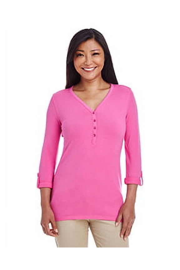 DP186W Ladies Perfect Fit Y-Placket Convertible Sleeve Knit Top