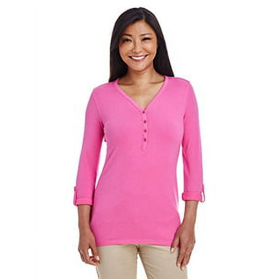Devon & Jones DP186W Ladies' Perfect Fit™ Y-Placket Convertible Sleeve Knit Top