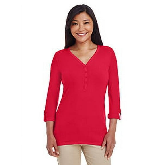 Devon & Jones DP186W Ladies' Perfect Fit™ Y-Placket Convertible Sleeve Knit Top