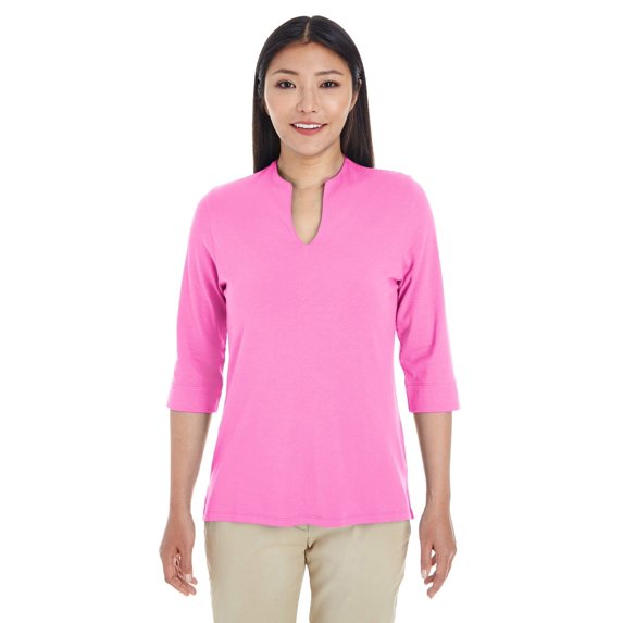 Devon & Jones DP188W Ladies Perfect Fit Tailored Open Neckline Top - Charity Pink - Small