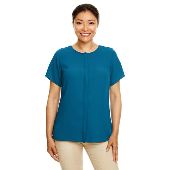 Devon & Jones DP612W Perfect Fit Short Sleeve Crepe Blouse - Dark Teal - Medium